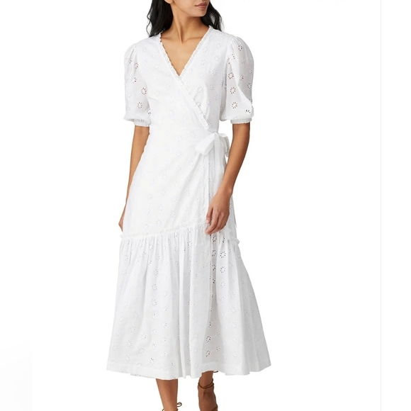 Rebecca Taylor Dresses & Skirts - REBECCA TAYLOR LA VIE Lucie White Eyrlet Wrap Dress | Sz L / 10